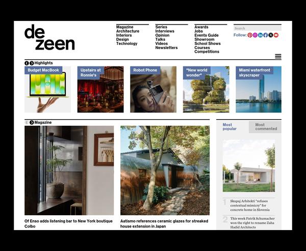 Editorial website example — Dezeen.com