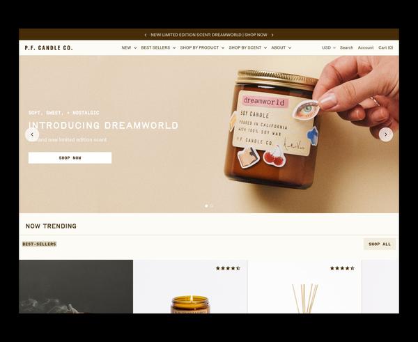 Warm & Organic website example — PF Candle Co